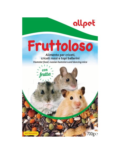 Alimento completo composito per criceti, criceti e criceti russi e topi ballerini. Con 10% di frutta. fruttoloso allpet 700g-...