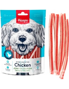 wanpy trisce sandwich di carne di pollo essiccata e filetto di merluzzo-www.ronnypet.it/shop
