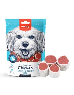Wanpy Chicken Jerky e Sushi di Baccalà 100g-www.ronnypet.it/shop