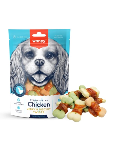 Wanpy Chicken Jerky e biscotti intrecciati 100g-www.ronnypet.it/shop