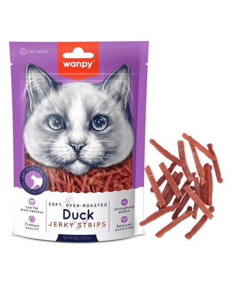 Wanpy Soft Duck Jerky Strips cat treats 80g-www.ronnypet.it/shop