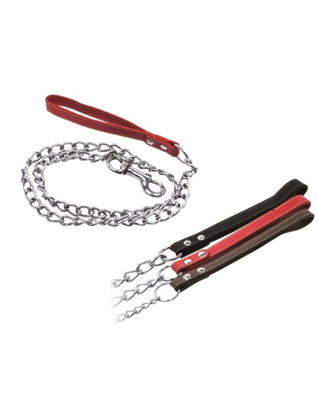 Guinzaglio a catena con maniglia in pelle-www.ronnypet.it/shop